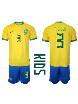 Billige Brasil Thiago Silva #3 Hjemmedraktsett Barn VM 2022 Kortermet (+ Korte bukser)
